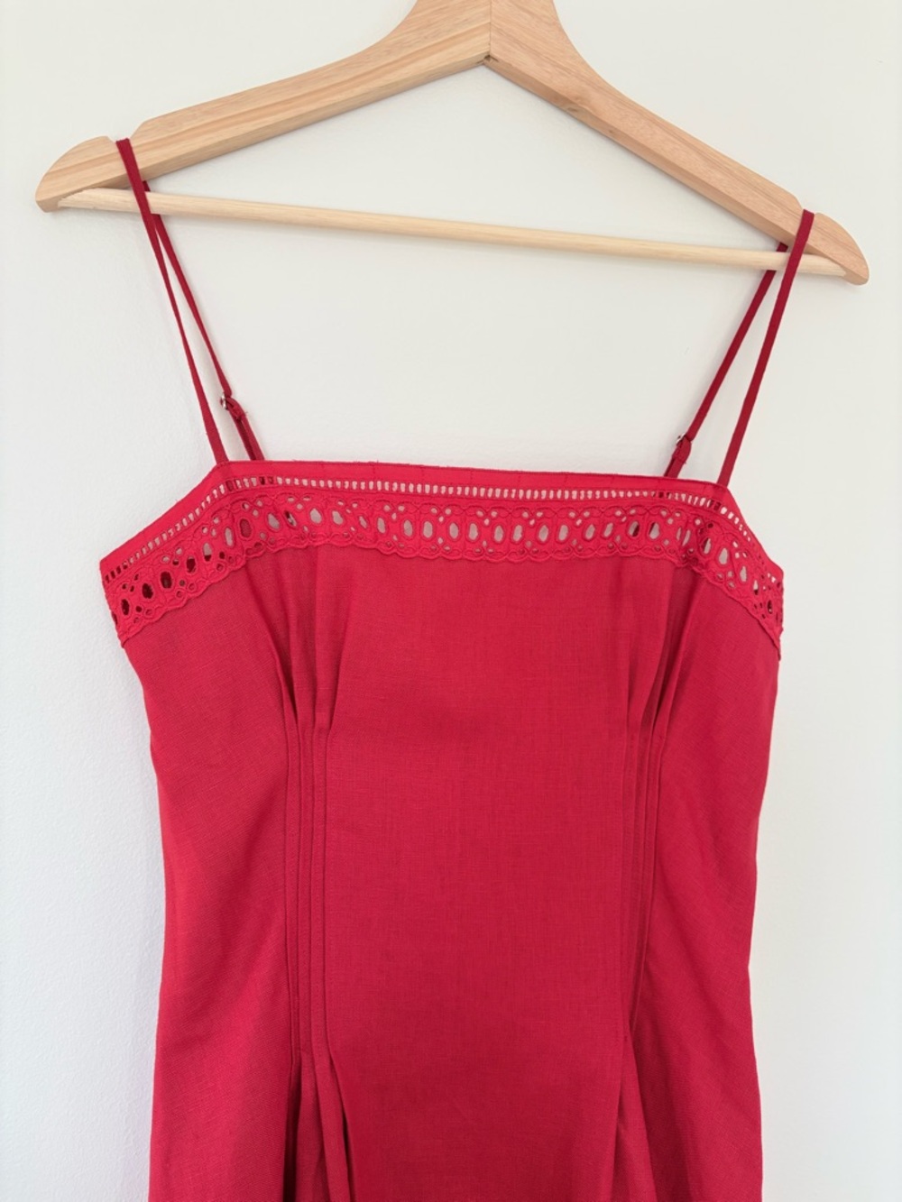 NEW Reformation Pomona Linen Lace Trim Midi Dress Lipstick Red | US 6 UK 10 - Picture 6 of 12
